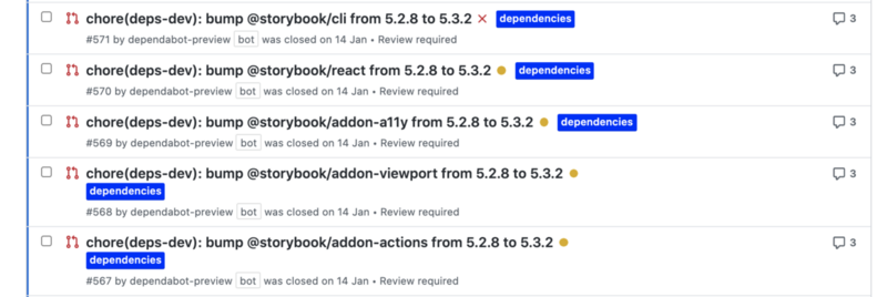 dependabot が作成した Storybook 関連ライブラリの PR