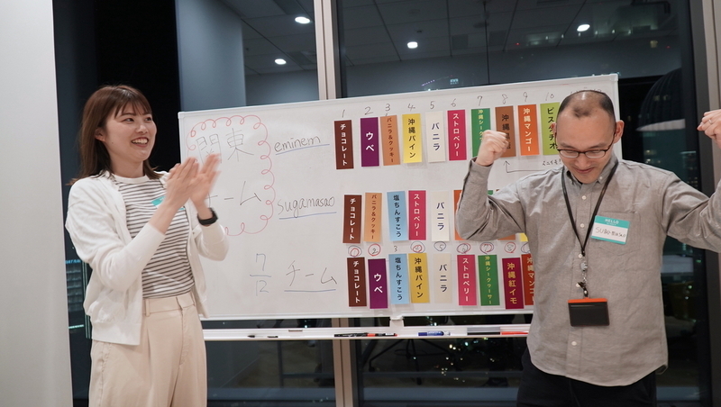 ガッツポーズするsugamasaoさん、拍手するeminemさん
