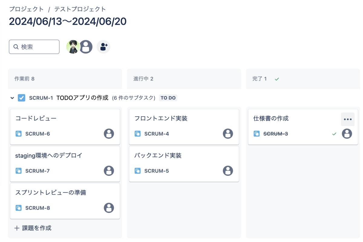 JIRAによるスプリント管理の例