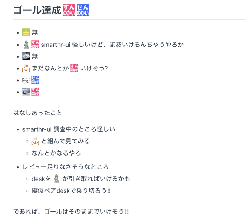 ゴール達成と今後の動きを話し合っている例
