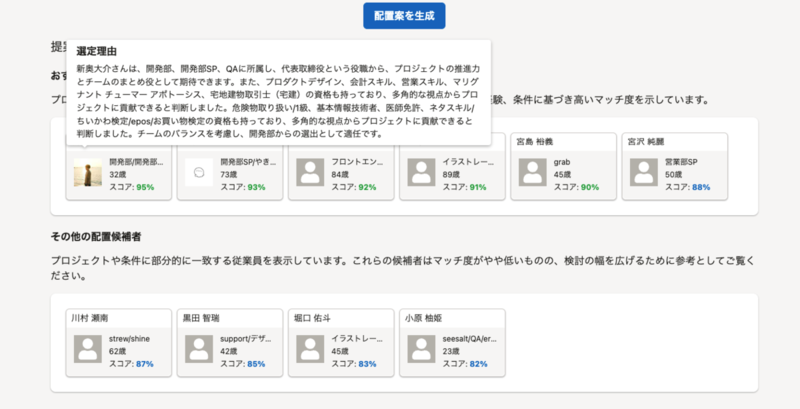 AIによる配置シミュレーションの結果が表示されている
