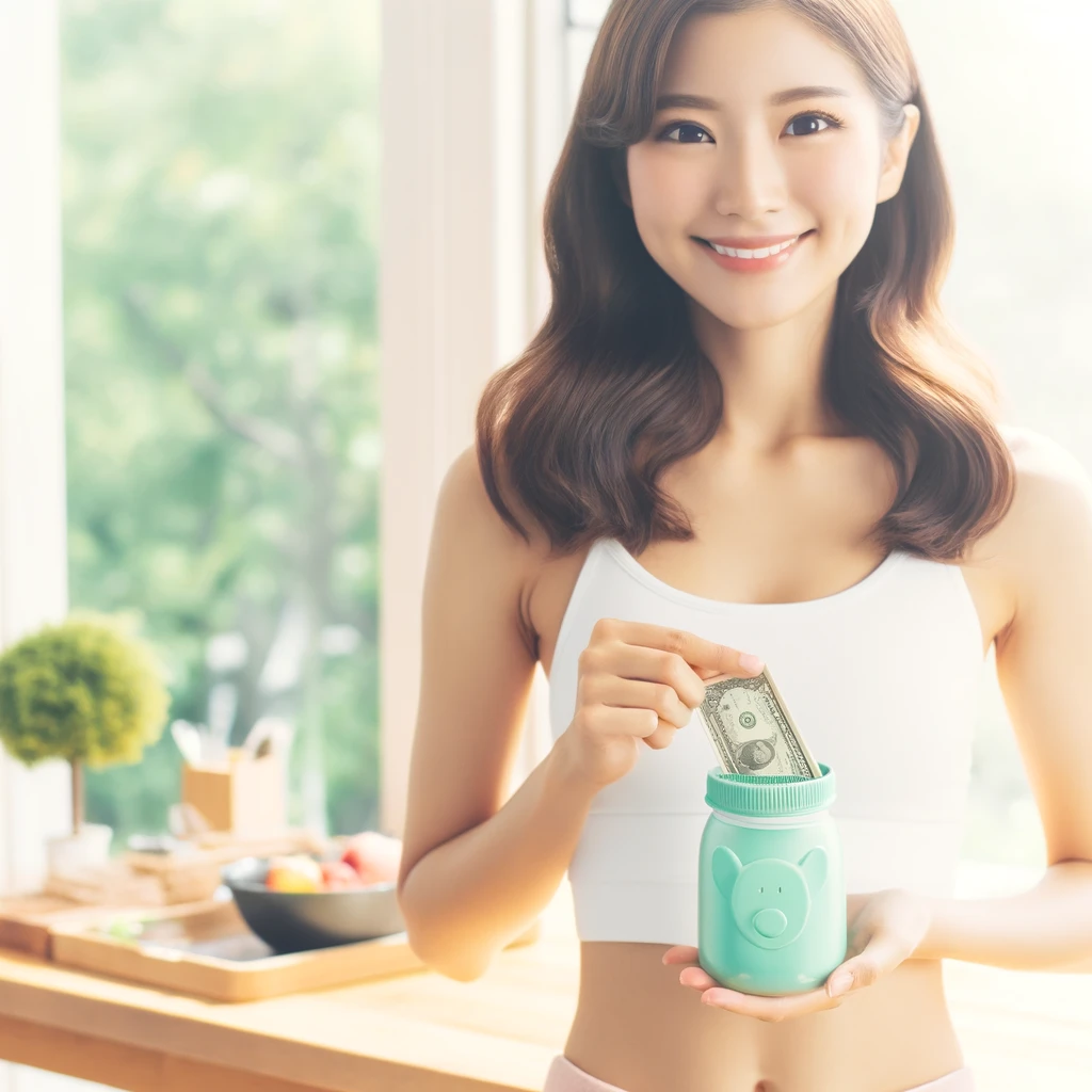 <img src="budget_health_tips_japanese_woman.png" alt="20代の日本人女性が明るい環境で健康を維持している様子。アウトドアでの運動や健康的な食事の準備をしている場面。節約しながら健康を保つバランスを示している。">