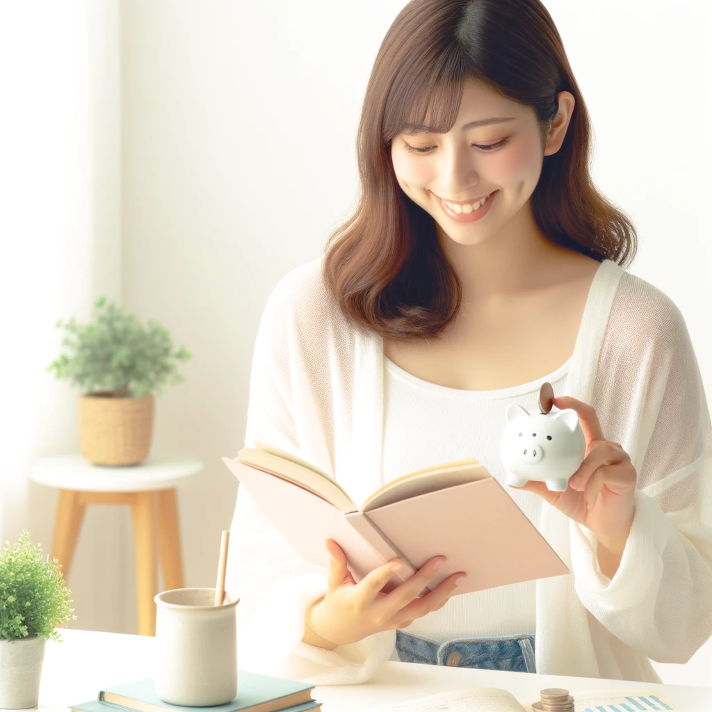 <img src="budget_self_improvement_tips_japanese_woman.png" alt="20代の日本人女性が明るい環境で自分磨きの活動を楽しんでいる様子。読書やヨガ、クリエイティブな趣味に取り組んでいる場面。節約しながら自己改善を図るバランスの取れたアプローチを示している。">