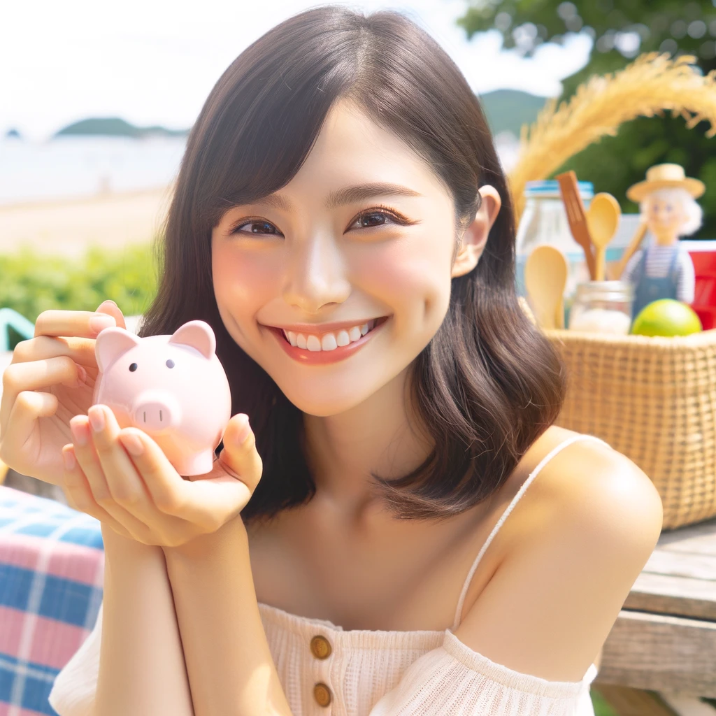 <img src="夏を満喫しながら節約する方法.png" alt="20代の日本人女性が予算内で夏を楽しんでいる様子。ビーチでのピクニックや夏のアクティビティを楽しんでいる場面。">