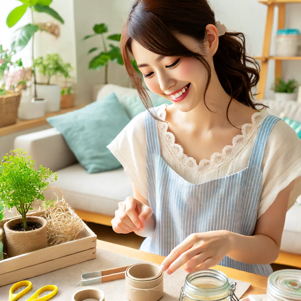 <img src="夏の家庭で楽しむ節約アクティビティ.png" alt="20代の日本人女性が自宅で予算に優しい夏のアクティビティを楽しんでいる様子。庭やリビングでガーデニング、DIYクラフト、小さなピクニックなどをしている場面。">