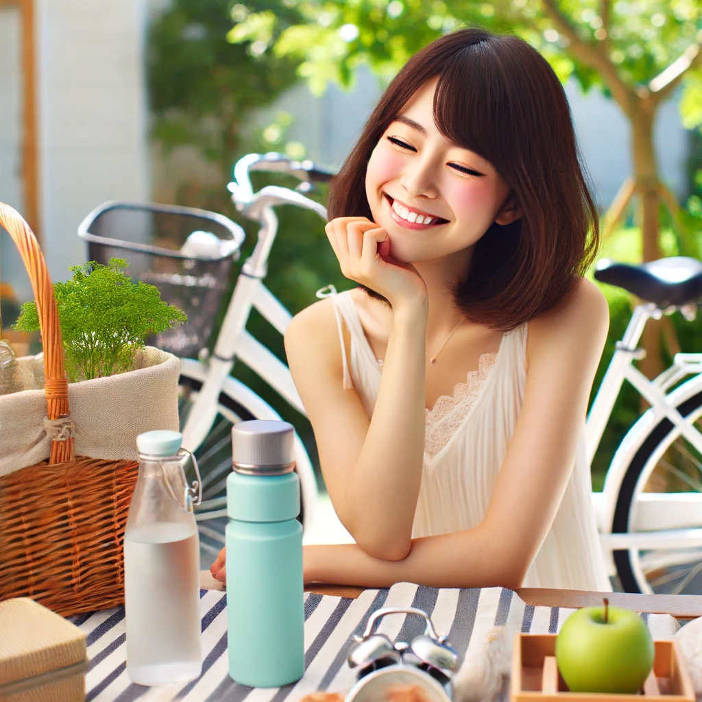  <img src="夏を楽しむエコフレンドリーな方法.png" alt="20代の日本人女性がエコフレンドリーで予算に優しい夏のアクティビティを楽しんでいる様子。明るく楽しい屋外の環境で、ガーデニング、サイクリング、再利用可能なアイテムを使ったピクニックなどをしている場面。">