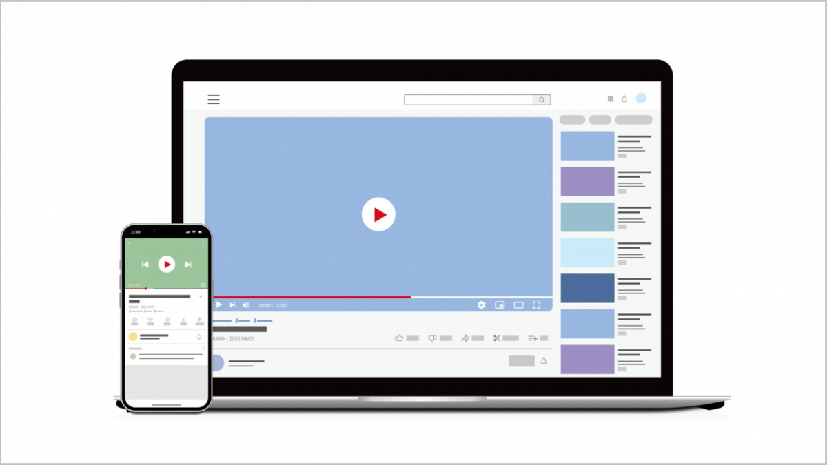 動画サイトを表示したパソコンとスマートフォン