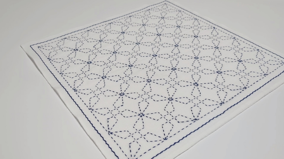 完成品と制作途中の刺し子ふきん/ウカンムリクリップの紹介 完成品と制作途中の刺し子ふきん/ウカンムリクリップの紹介