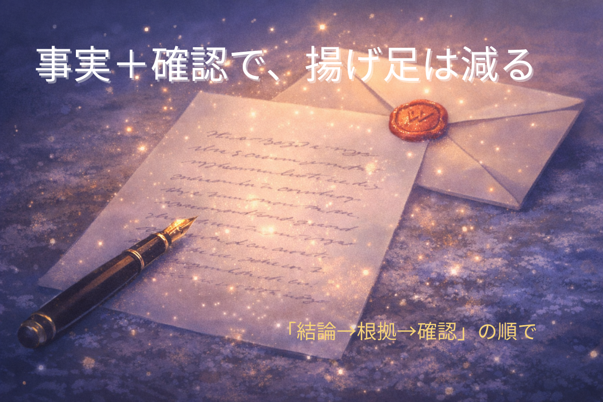 万年筆で書かれたメモと赤い蝋封の封筒に星粒が舞う幻想的なイラスト