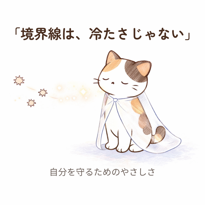 透明なマントを羽織った三毛猫にトゲ粒が当たり光になって消える線画イラスト