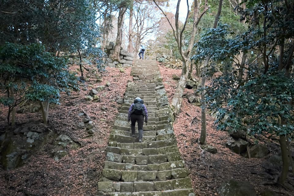 ずーっと続く男坂の急階段。