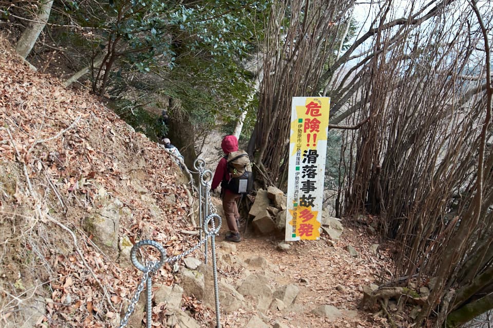 滑落事故多発の看板。