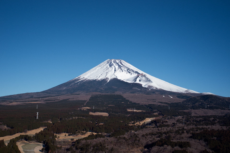 富士山の南東斜面、宝永火口を十里木展望台より臨む。