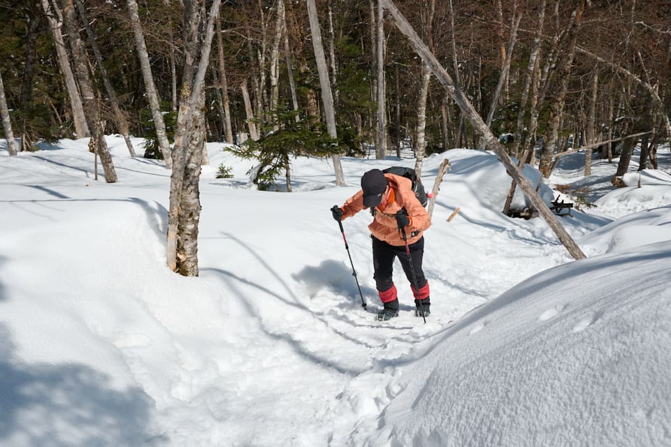 急登を登る登山者