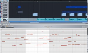 ▲Melodyneに搭載されたダイレクト・ノート・アクセス機能は、和音を分析してエディットできるもの。その逆も可能で、単体をコピペして和音を作り、オリジナルのフレーズを生成することができる。ここでも単音のベースをエディットし、和音処理をした個所がある