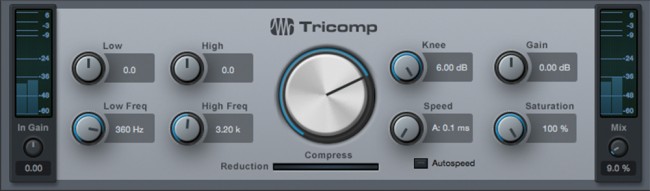 ▲S1のArtistグレード以上に標準搭載されている3バンドのコンプ、Tricomp。中央の大きなノブでコンプレッションの深さをコントロールできる。筆者はS1に取り込んだレコードの音に使う場合、右下のMixノブ(ドライ/ウェット・バランス)を3〜10%にすることが多い