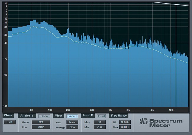 ▲こちらもArtistグレード以上に備わっているプラグインで、Spectrum Meterという名前の通り、インサートしたチャンネルの周波数分布をチェックすることができる