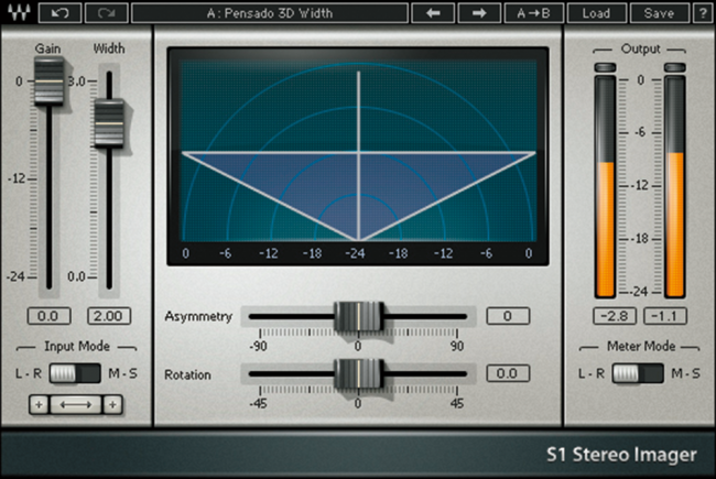 ▲S1 Stereo Imager。実はQ10よりも先に開発が進められたが、当時のプロセッサーの処理能力や、ユーザーのなじみの深さを優先したために4番目のリリースとなったステレオ・イメージャー。近年では左右のスピーカー外に定位するような音が求められるケースが多く、ふたたび注目を集めている。左右の広さを保ったままステレオ・パンニングも可能