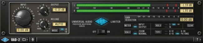 色付けの少ないUADオリジナル・リミッター。ボブ・カッツ氏が提唱するK-System準拠のメーターも装備している