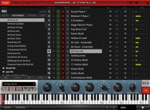 ▲画面① ”PLAY”モードに新規搭載されたMIDIファイルを選択するインターフェース。楽器別に分類されたフレーズを2,000以上備え、作編曲をサポート。DAWへのドラッグ&ドロップにも対応しているので、使い慣れたソフトで詳細なエディットやフレーズの組み替えが可能だ