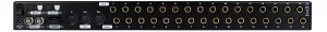 ▲リア・パネル。左上からADAT入出力×2、その下にDC入力(12V/3A)、ワード・クロック入出力、MADI入出力(オプティカル)、MIDI IN/OUT/THRU、アナログ入力×16とアナログ出力16(TRSフォーン)が並ぶ
