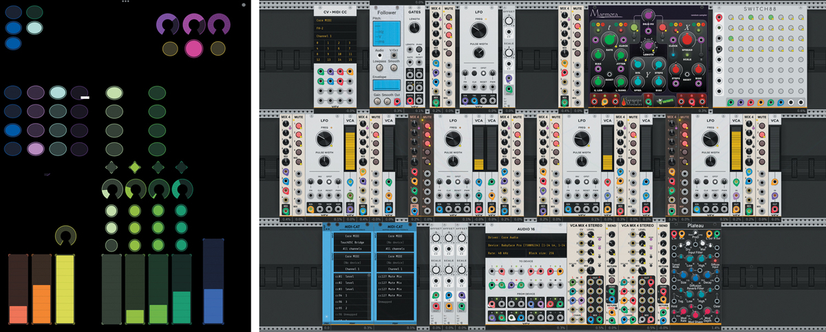 左がMIDIコントロール・サーフェスHEXLER TouchOSC