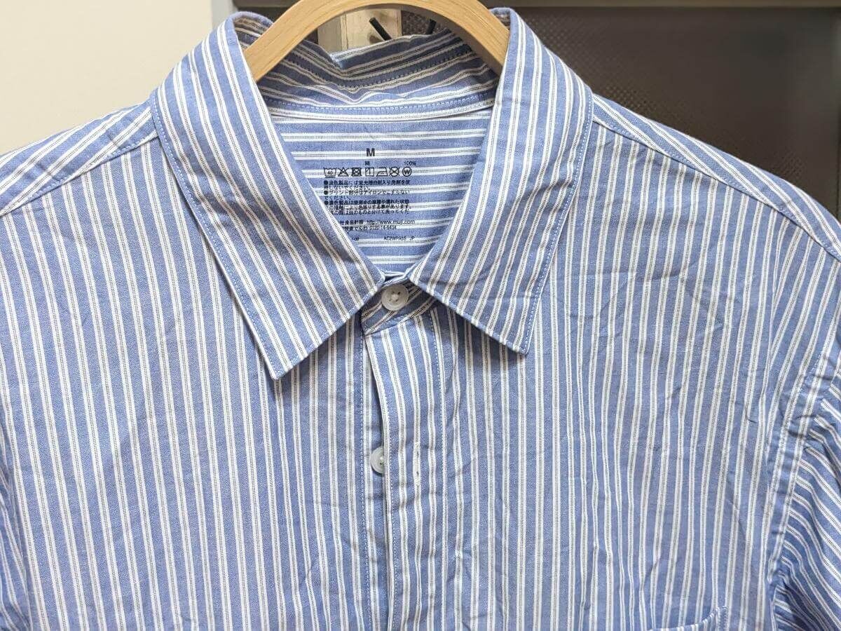 無印良品紳士洗いざらしブロード長袖シャツの洗濯シワの実験３