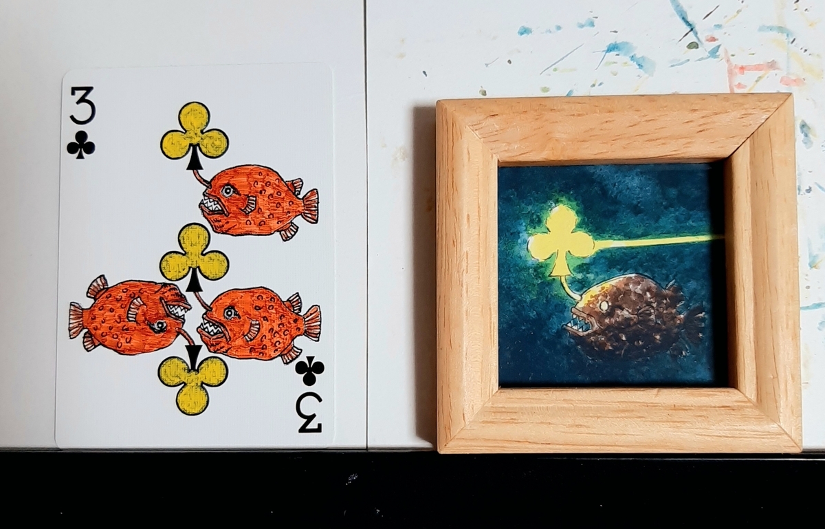 チョウチンアンコウの油絵【光の誘い】1 点物の原画アート/サイン入り◆額縁付属 点物の原画アート/サイン入り◆額縁付属 チョウチンアンコウの油絵【光の誘い】1