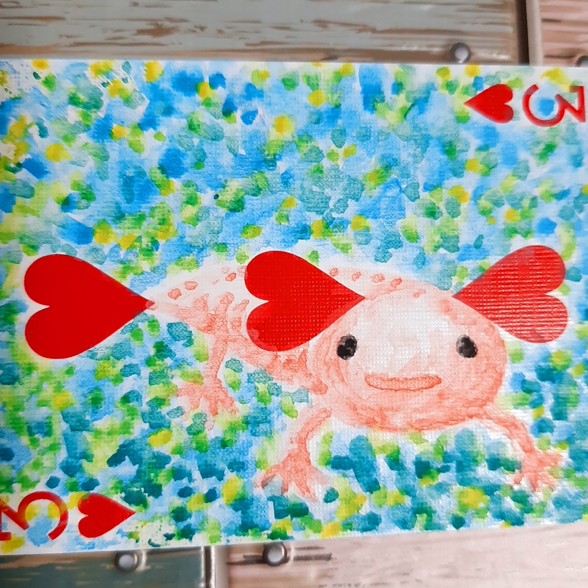 手描き水彩画 ウーパールーパー 絵画 （かわいいウーパールート