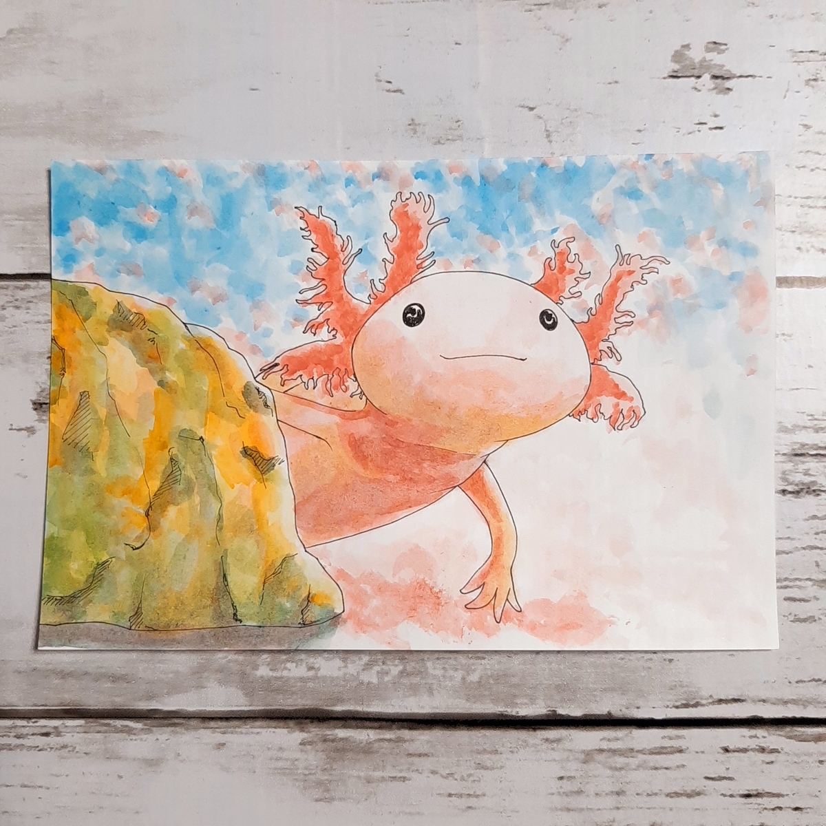 ウーパールーパー 原画 アート 現代アート 絵画 画家 パステルカラー 魚 ウーパールーパー 原画 アート 現代アート 絵画 画家 パステル