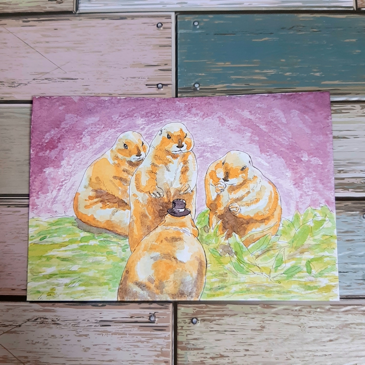 水彩画上野動物園の仲間達