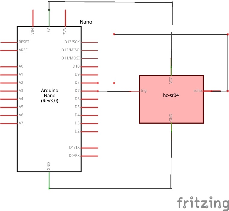 Arduinoと超音波モジュールHC-SR04の回路図