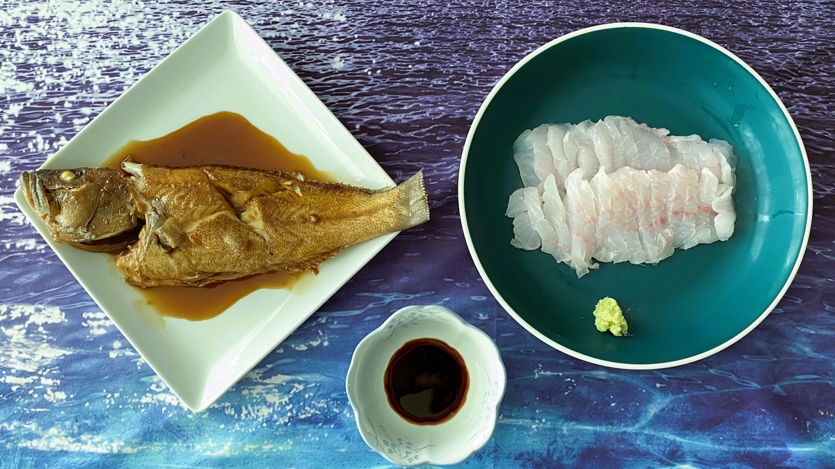 キモンハタの煮付けとお刺身