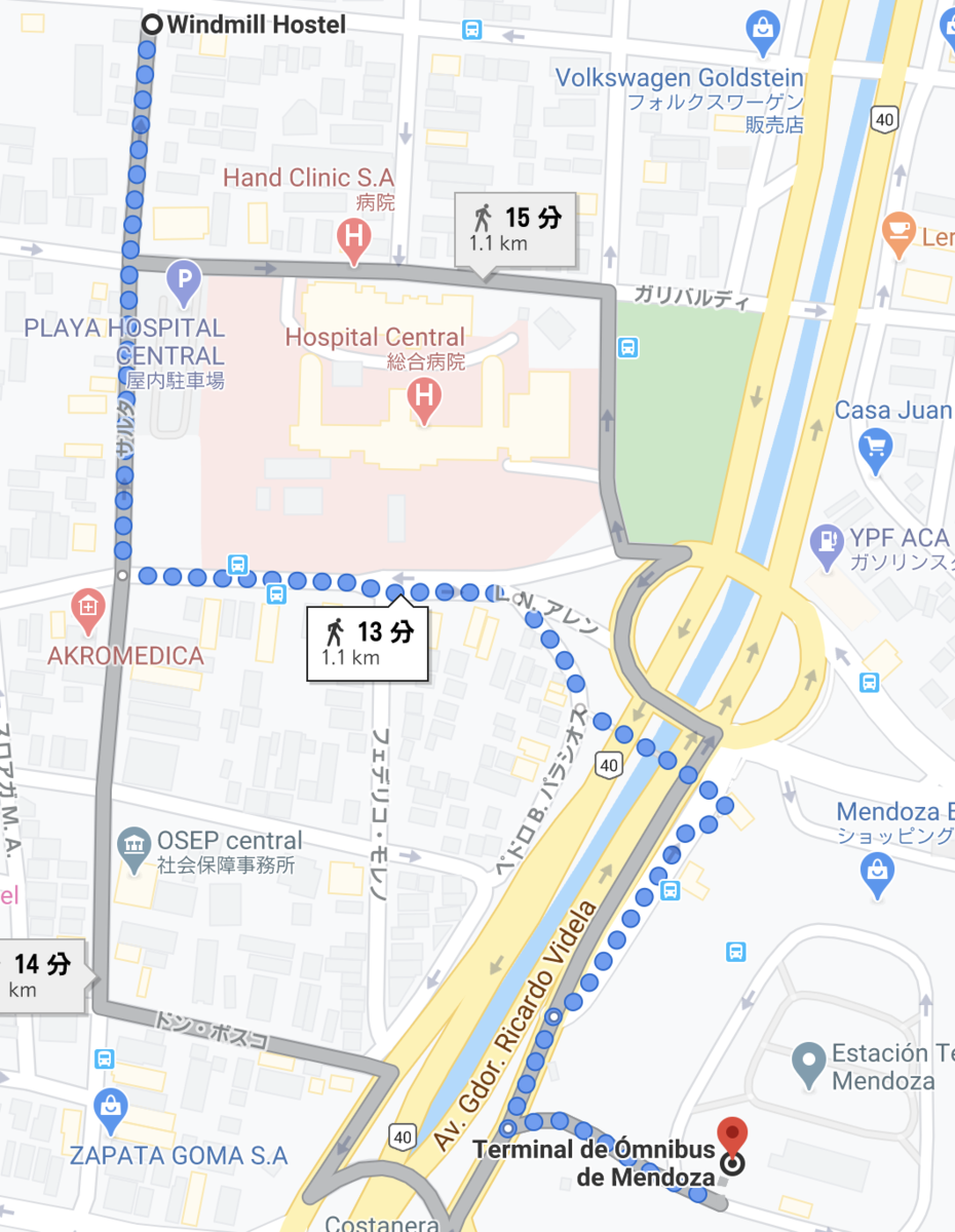 ホステルまでの