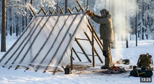 Building a Plastic Wrap Survival Shelter in the Winter Forest Simple ...