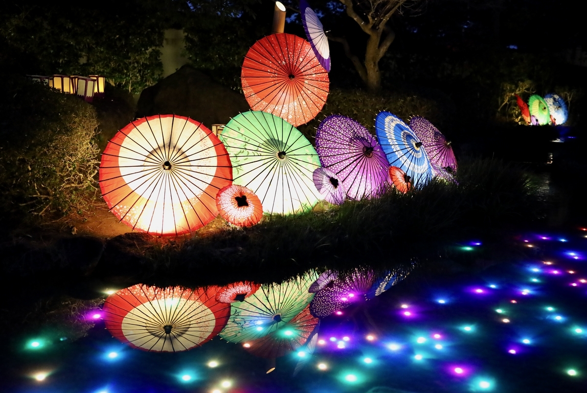 光に包まれる忍城 行田花手水weekライトアップイベント「希望の光