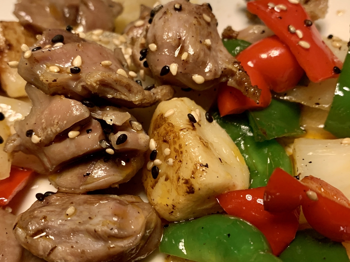 ホシギ2羽チキンの砂肝炒め