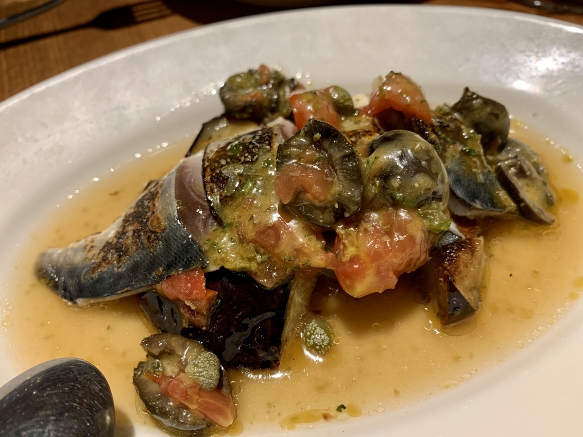 Italian Kitchen VANSAN 亀戸店 （バンサン）の炙り〆さばの揚げナスの前菜