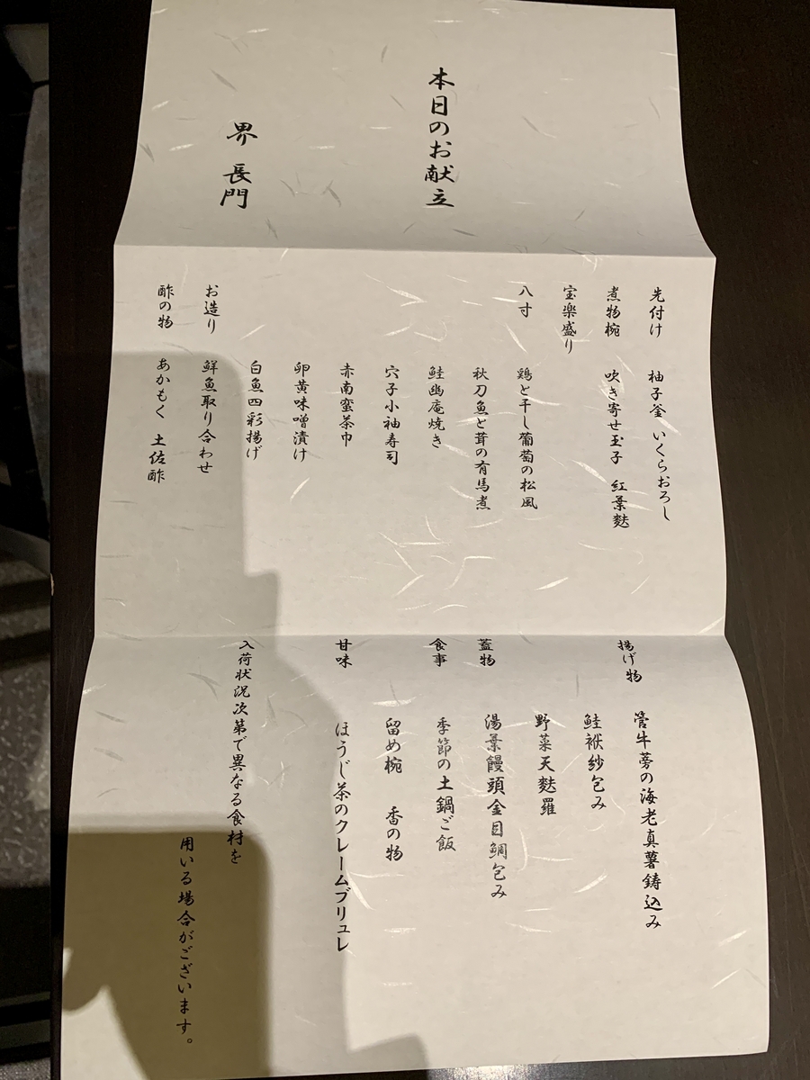 界（かい）山口長門の献立