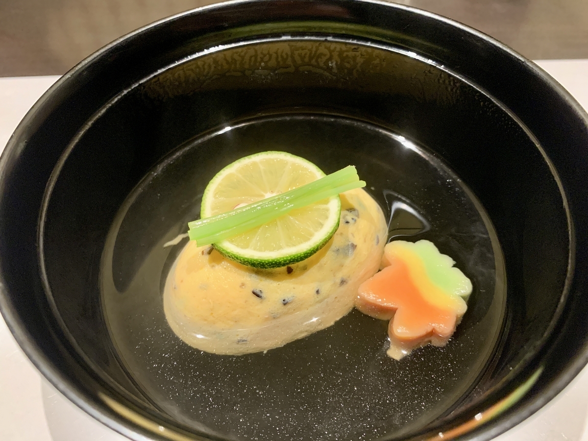 界（かい）山口長門の吹き寄せ玉子　紅葉麩