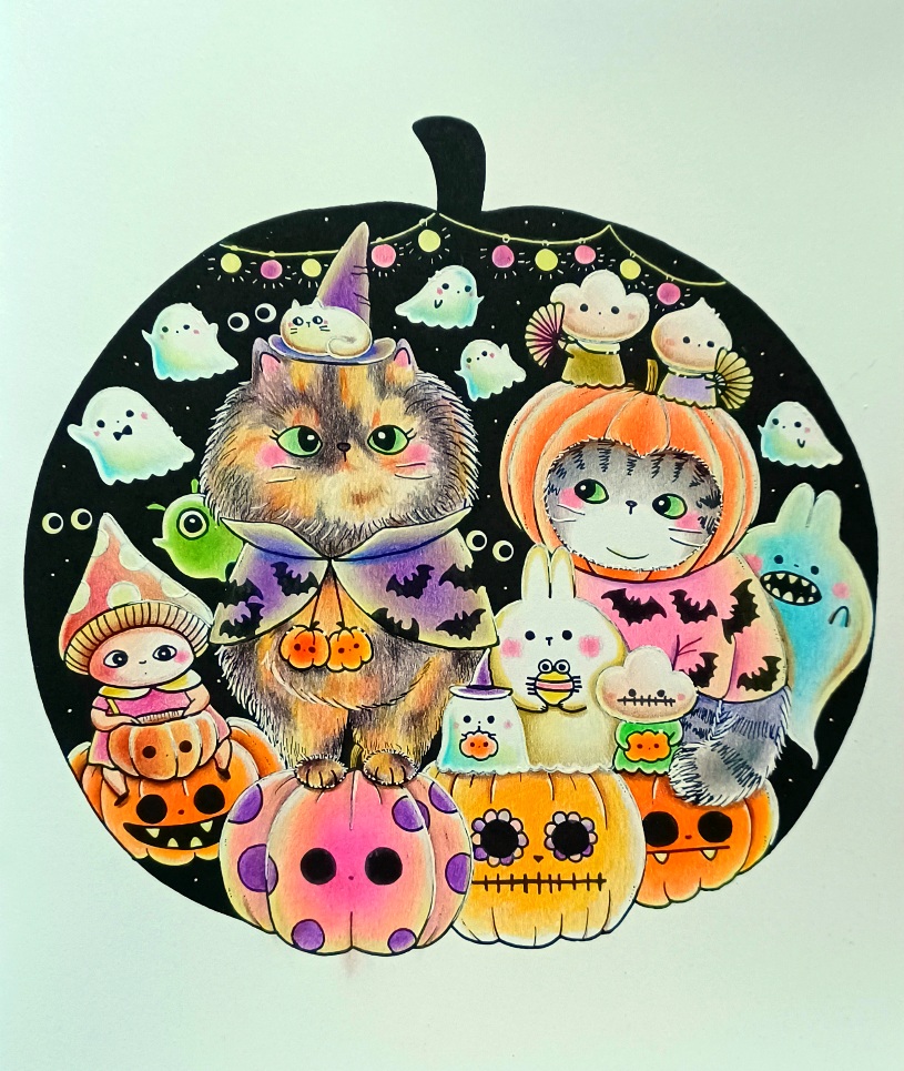 完成『A Million Little Monsters』ハロウィーン コーリン色鉛筆で塗る