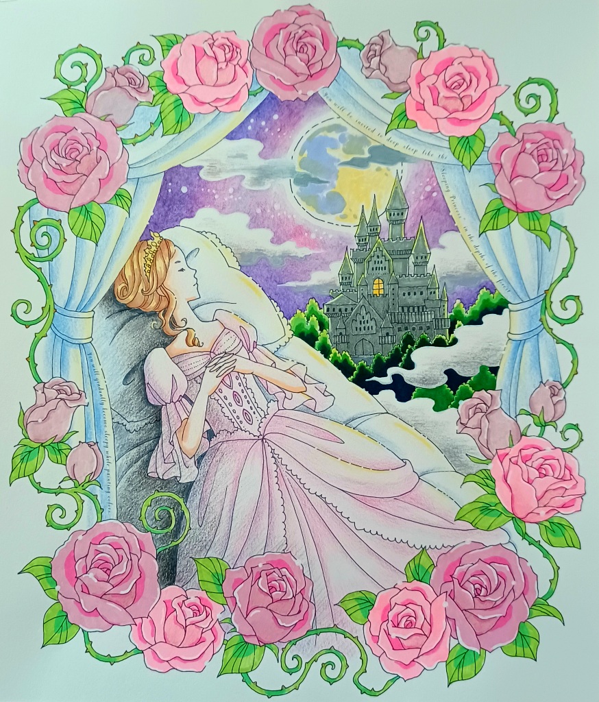 完成『ぐっすり眠れる不思議なぬり絵・眠り姫ページ』 - 塗り絵さんぽ