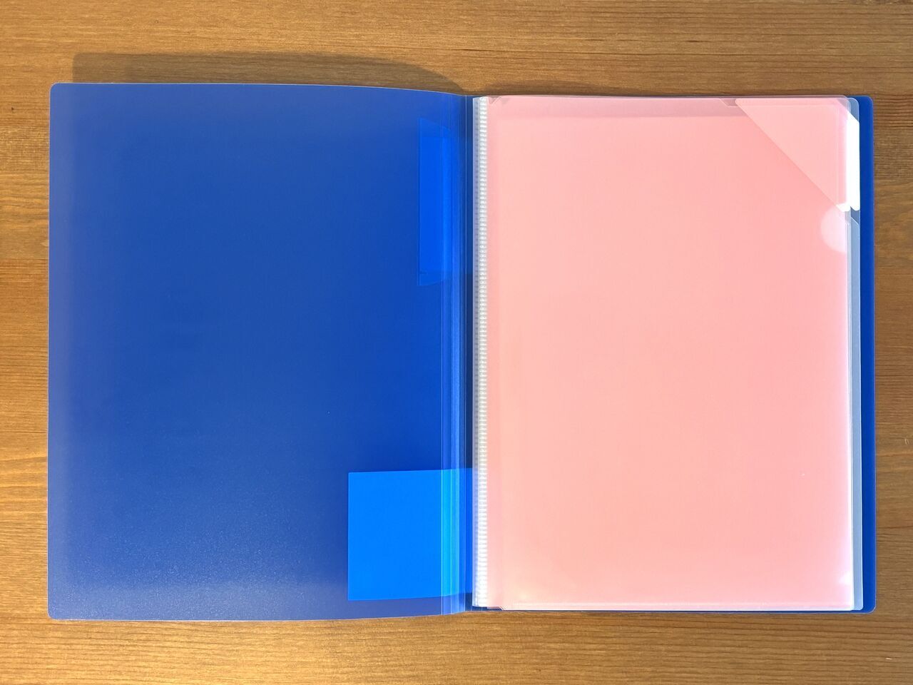 コクヨ ファイル クリヤーホルダーブック ノビータ 固定式 A4 6P 青1ページ目にクリアファイル1枚入れたところ