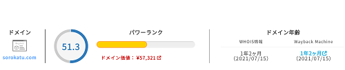 ドメインパワーチェック結果51.3ポイント