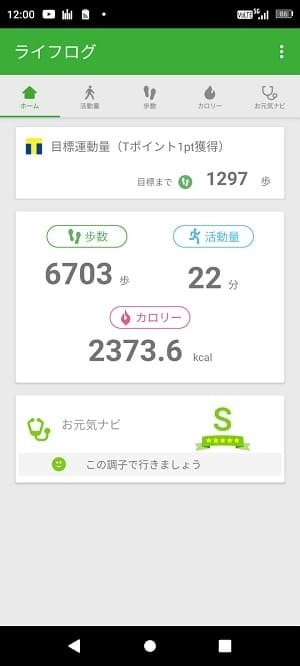 トーンモバイル ライフログ画面