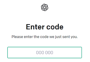 ChatGPT電話番号認証コード入力画面