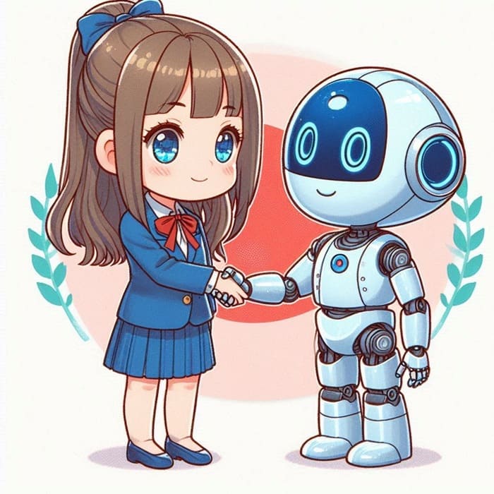 AIと握手する人間の女性