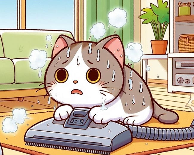 猫が掃除機をかける部屋