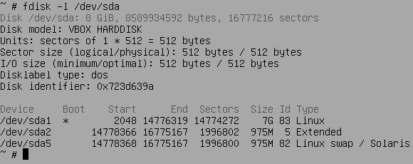 拡張前のディスク構成（8GiB）
