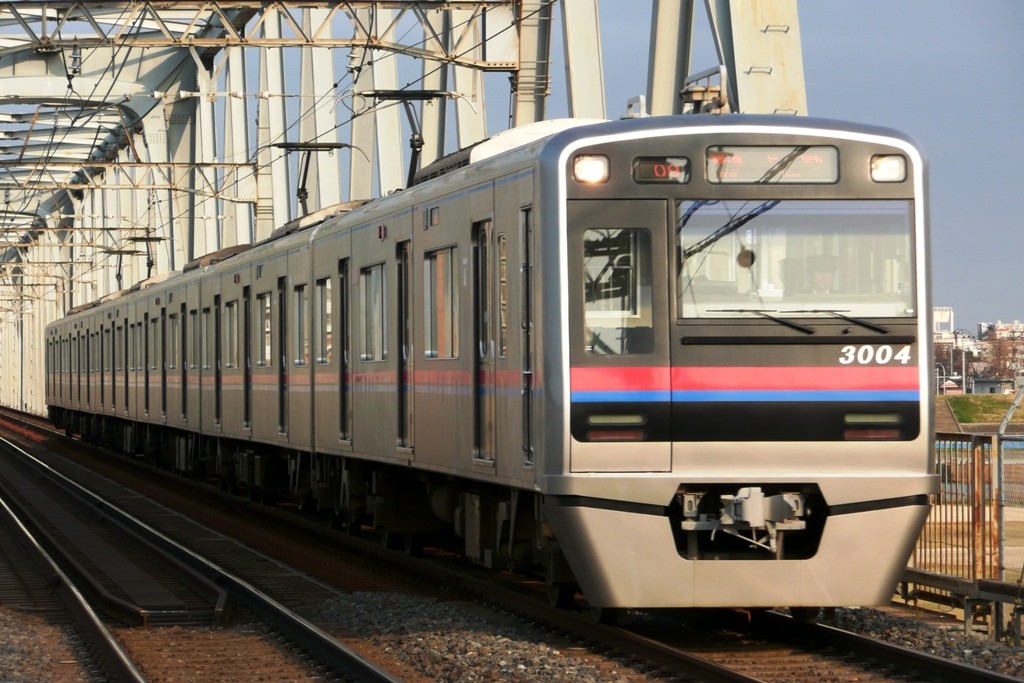 専ら各停運用の新型車3000形（2009年3月21日、江戸川駅にて）